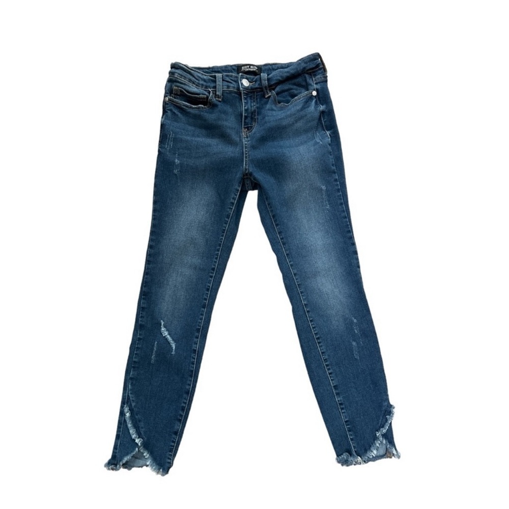 Judy Blue Tulip Hem Skinny Fit Raw Hem Jeans | Dark Blue | 7/28